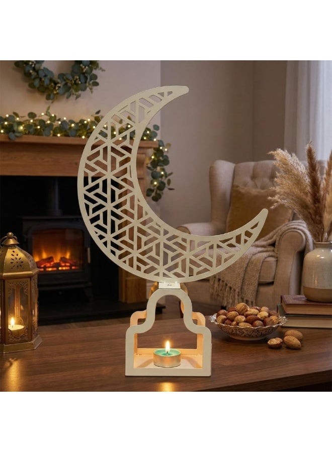 Mado Gallery  Crescent Moon Metal Islamic Decor – Ivory Elegant Ramadan & Eid Mubarak Table Decoration for Home, Office, Mosque & Majlis - Image 2